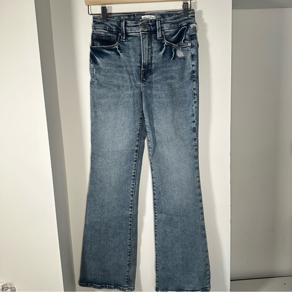 Good American High Rise Straight Leg Jeans Raw Frayed Waist Blue Size 4 / 27 - Picture 2 of 8